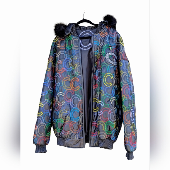 Italian Lamb Skin Embroidered Men's Leather Jacket with Fur Trimmed Hood Size 5x - Picture 8 of 16